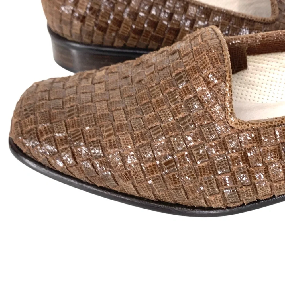 Sesto Meucci Loafers Women's Shoes 7 M Shoes Brown Woven Leather Italy